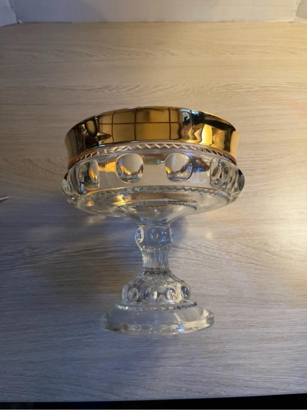 Gold-Rimmed Glass Compote Bowl - Elegant Home Dining Centerpiece
